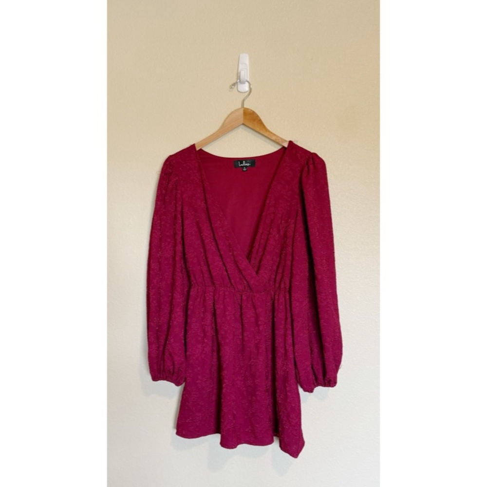 NWT Lulus Maroon Floral Long Sleeve Puff Mini Dress S